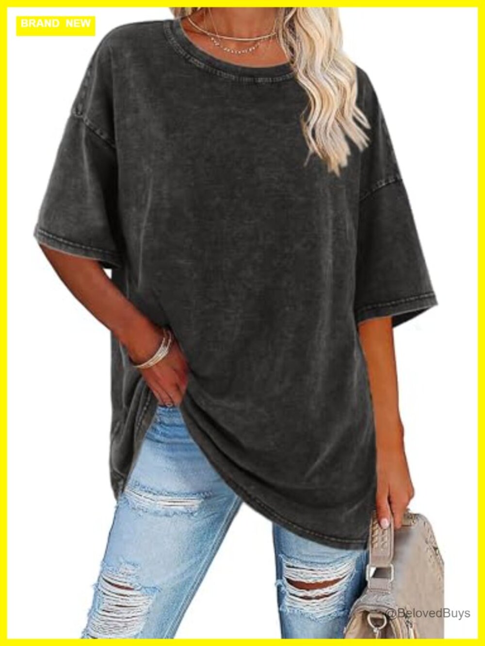 Oversized Vintage Acid Washed Cotton T-Shirt Loose Fit Short Sleeve Casual Tee